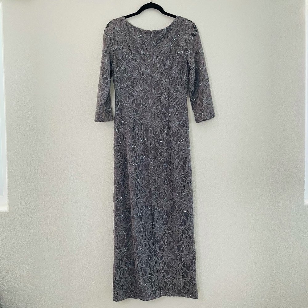 Jessica Howard Womens Grey Long Wedding Mother Formal Sequin Lace Dress  Size: 1 - Picture 2 of 9